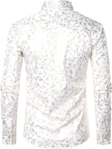 Vista 2 de ZEROYAA Camisas de vestir de manga larga con botones y estampado floral de rosas para hombre