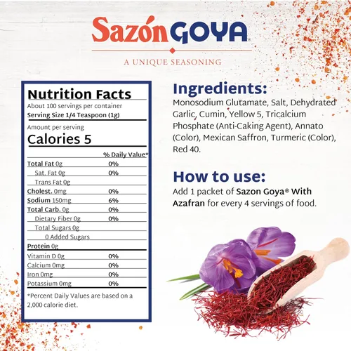 Vista 7 de Condimento Goya Sazón con Azafrán, 3.52 onzas (paquete de 3)