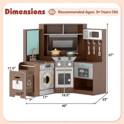 Vista 9 de Cocina esquinera de madera con luces y sonido, electrodomésticos completos y accesorios completos, juego de cocina para salas