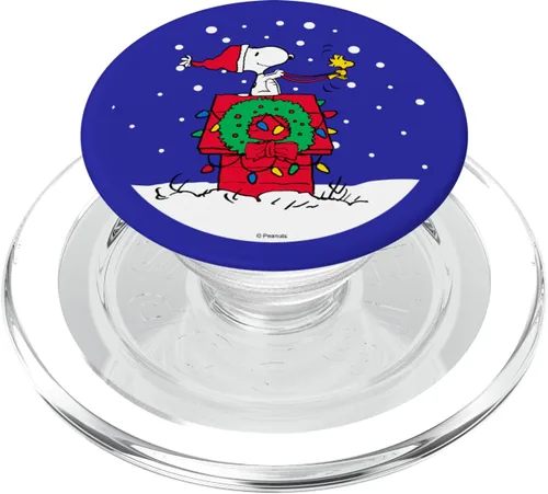 Vista 8 de Peanuts - Snoopy Casa de Vacaciones Navideña en Trineo PopSockets Adhesivo PopGrip