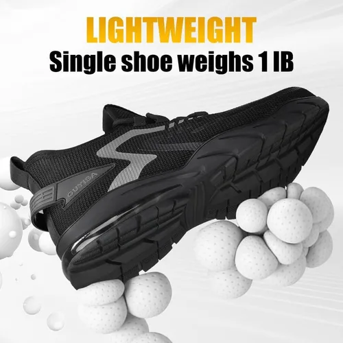 Vista 5 de GLANOUDUN Zapatos de punta de acero para hombre, zapatos de trabajo ligeros para hombres, zapatos de trabajo negros con punta de acero, zapatos