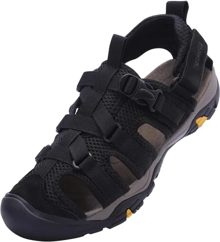 Vista 6 de Harssidanzar Sandalias de cuero genuino para senderismo, para hombre, ancho ajustable, soporte de arco cerrado, zapatos de agua para verano