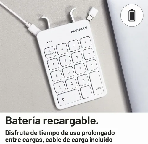 Vista 5 de Macally Teclado numérico inalámbrico USB C Teclado numérico para Mac MacBook iMac Inalámbrico de 10 teclas para computadora portátil