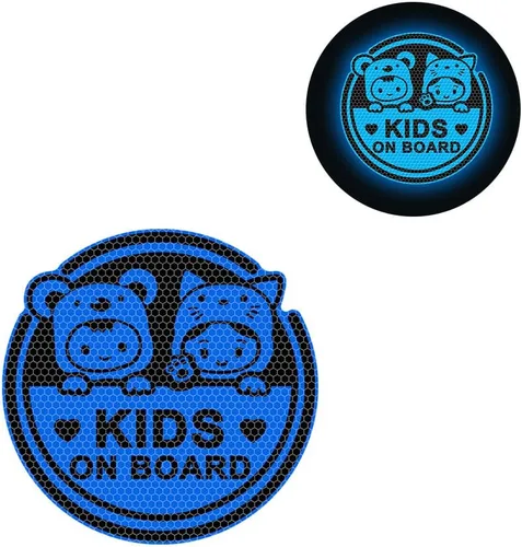 Vista 2 de Adhesivo reflectante de alta intensidad para niños a bordo de advertencia de seguridad (azul) - 8.03 x 8.03 pulgadas impermeable parachoques