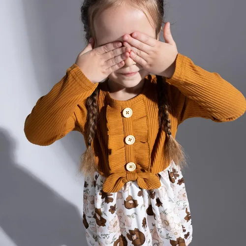 Vista 4 de PATPAT - Vestido de manga larga con estampado de flora para niña pequeña, otoño e invierno