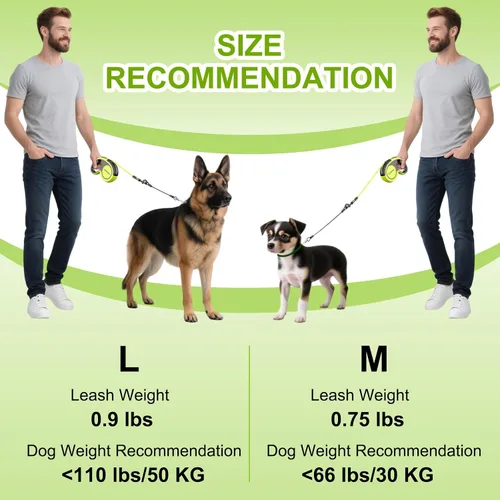 Vista 7 de Correa retráctil mejorada para perro de 16.4 pies – Correa retráctil reflectante resistente con agarre suave antideslizante – Bolsa desmontable