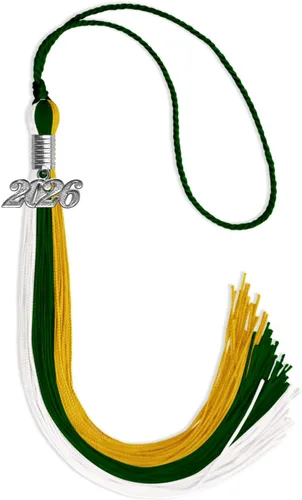 Vista 169 de Endea Graduation Borla de triple color con gota de fecha plateada (negro/dorado/granate, 2020)