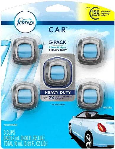 Vista 3 de Febreze Ambientador de coche con clip de ventilación, eliminador de olores, aroma ámbar automático, 2 clips