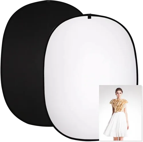 Vista 8 de 4.92X3.28 pies (1.5mX1m) 2 en 1 Reflector plegable de muselina de poliéster negro y blanco, fondo de fotografía portátil, reversible, con bolsa