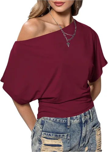 Vista 23 de SweatyRocks Women's Off The Shoulder Tops Asymmetrical Summer Going Out Top Negro