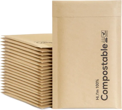 Vista 11 de Sobres de burbujas 100 % biodegradables de 4 x 8, 25 sobres de papel kraft negro #000 compostables, bolsas autoadhesivas ecológicas