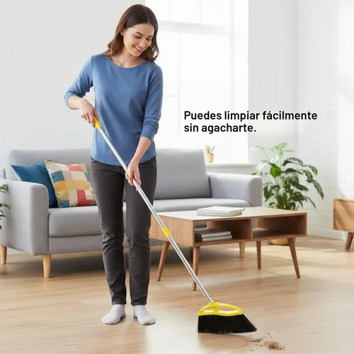 Vista 4 de Escoba de cerdas suaves para interiores, escoba angular con mango largo, escobas de barrido suave para pisos, escoba de cocina Soft bristles