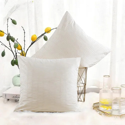 Vista 20 de Juego de 2 fundas de almohada decorativas de terciopelo a rayas plisadas de 14 x 26 pulgadas, funda de cojín rectangular suave y elegante para sofá