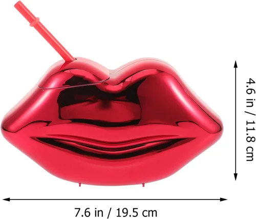 Vista 2 de Vasos creativos con forma de labio rojo con tapa y pajita, lindo vaso Kawaii Bo Cup para el hogar, oficina, boda, fiesta, playa, KTV, bar, club