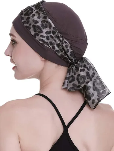 Vista 5 de Elegante gorro de quimioterapia con bufandas sedosas para mujeres con cáncer para pérdida de cabello