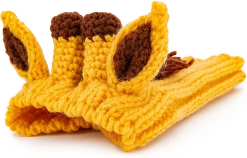 Vista 2 de Zoo Snoods Vestido de Jirafa - Redecilla tejida para perros con cubreorejas para mascotas, cubierta cálida para el cuello para Halloween e invierno