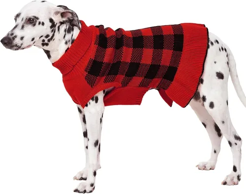 Vista 15 de QBLEEV Suéter navideño clásico a cuadros para perro, suéter elástico cálido con agujero para correa, suéteres de Navidad de cuello alto