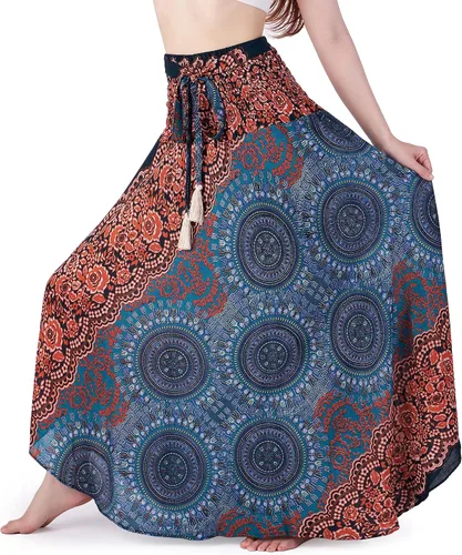 Vista 15 de Lannaclothesdesign - Falda larga para mujer de estilo bohemio, gitano, hippie, ropa de falda boho Rosa doble negra