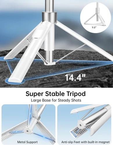 Vista 4 de 70" Magnetic Tripod for iPhone Magsafe, Extendable Selfie Stick Tripod Blanco