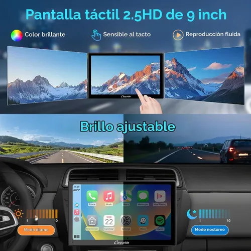 Vista 7 de Carpuride - Estéreo de coche de doble DIN de 9 pulgadas con CarPlay y radio de auto Android Auto