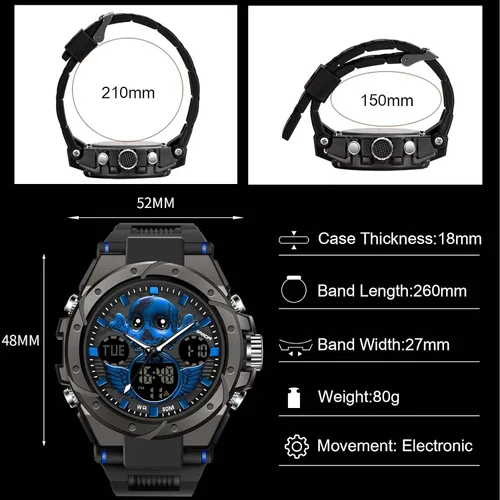Vista 4 de RORIOS Reloj deportivo para hombre, relojes digitales con alarma, relojes de pulsera luminosos, multifunción, reloj militar para niños y hombres