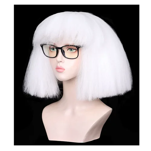 Vista 4 de ColorGround Peluca corta blanca para cosplay con gafas para Halloween