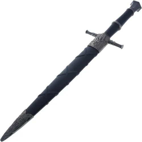 Vista 2 de Daga medieval estilo espada plateada. para colección, regalo, cosplay en feria renacentista (negro-807)