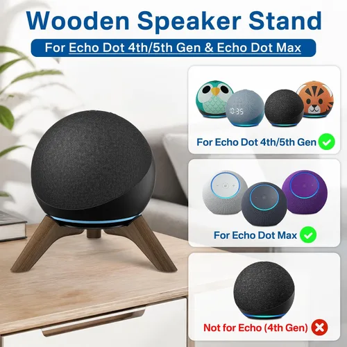 Vista 2 de Soporte de escritorio de madera para Echo Dot de 4ª y 5ª generación y soporte para Echo Dot Max para un mejor sonido, soporte de altavoz de trípode