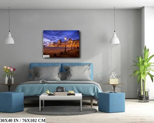 Vista 8 de Louvre Pyramid, Paris Architecture Print, Paris Wall Art, Paris Travel Poster - Print/Canvas/Acrylic/Metal (Canvas (3 Panel) Print, 36x72 Inches)