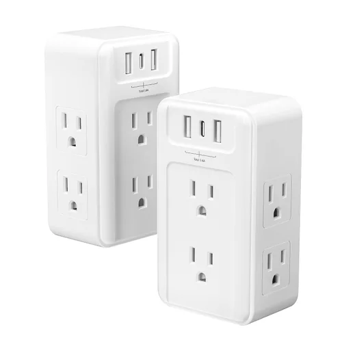 Vista 11 de BN-LINK Extensor de toma de corriente múltiple con 8 tomas, 3 puertos USB (1 USB C), protector de sobretensiones de 800 julios, divisor de enchufe
