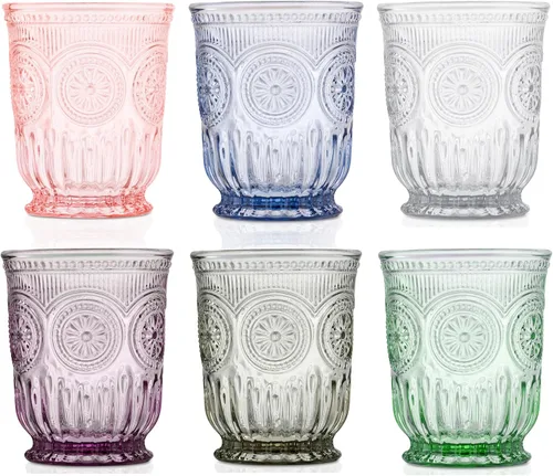 Vista 11 de Juego de vasos de beber ámbar Yungala, conjunto de 6 vasos de vidrio ámbar, vasos pequeños de agua de 8 oz, vasos de hobnail aptos