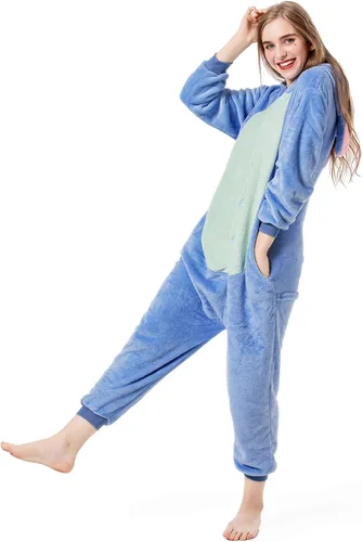 Vista 4 de Grilong Disfraz de mameluco de punto de Halloween unisex para adultos, pijamas de punto