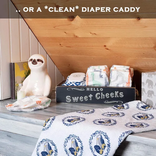 Vista 4 de MAINEVENT - Caja de decoración de baño con frase "Hello Sweet Cheeks", una caja con diseño en 2 lados, organizador de baño de estilo granja