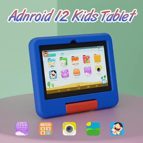 Vista 2 de Tablet para niños, tableta Android de 7 pulgadas para niños, 4GB RAM 32GB ROM expandible hasta 1TB, tabletas para niños pequeños con control