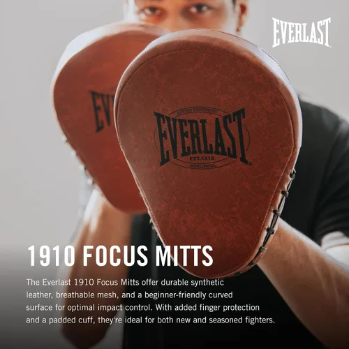 Vista 2 de Everlast 1910 Leather Focus Mitts Vintage Training Punching Guantes de entrenamiento para boxeo y MMA para hombres y mujeres