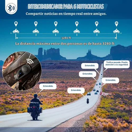 Vista 3 de MAXTO Auriculares Bluetooth M2 para motocicleta, intercomunicador BT5.0