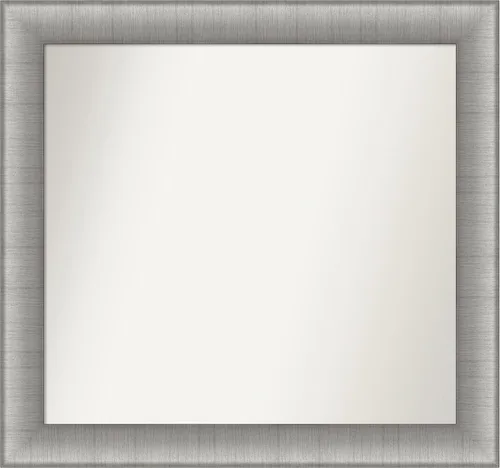 Vista 283 de Amanti Art Espejo de baño plateado para sobre el fregadero, 28 x 37 pulgadas, elegante espejo rectangular de peltre cepillado, marco de madera