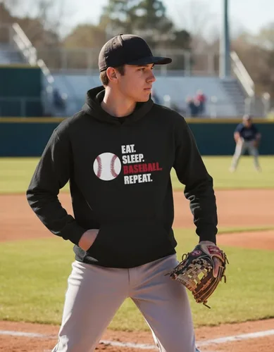 Vista 2 de Tstars Sudadera con capucha Eat Sleep Baseball Repeat para hombre, regalo para fanáticos, entrenadores, jugadores, ropa para el día del juego