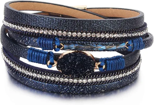 Vista 157 de FANCY SHINY - Pulsera de cuero estilo bohemio, pulsera de cuentas de cristal con cierre magnético, regalos de joyería para mujer