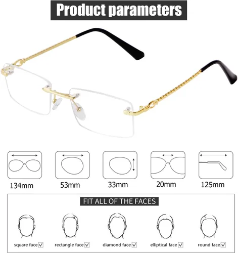Vista 4 de JUDOO Lentes de sol rectangulares sin montura para hombres y mujeres, a la moda, hip hop, sin marco, lentes de diseñador Y2K cuadrados transparentes