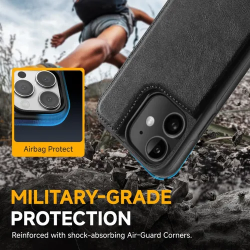 Vista 6 de Funda tipo cartera de diseño para iPhone 11 con tarjetero de cuero de lujo con ranuras para tarjetas doble cierre magnético a prueba de golpes 2019