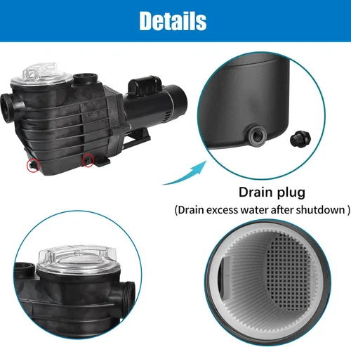 Vista 4 de Bomba de piscina enterrada de 2.5 HP, bomba de piscina con cable duro de doble voltaje de 115-230 V, alta velocidad de flujo de 9000 GPH, potente