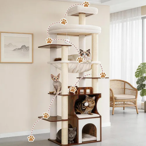 Vista 6 de Gitelsnour Árbol para gatos, torre de madera para gatos de 70.9 pulgadas para gatos grandes y adultos, muebles modernos para gatos con condominio