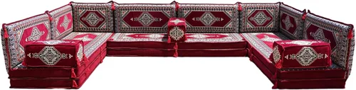 Vista 30 de arabicsofa Cojines de piso árabe en forma de U – Sofá tradicional Majlis con sofá otomano