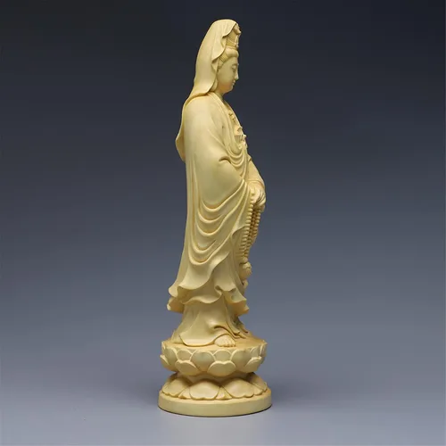 Vista 3 de Estatua de Buda de Feng Shui Kuan yin Buda tallada a mano Estatua de la suerte Quan Yin Estatua de la riqueza Guan Yin Estatua de madera