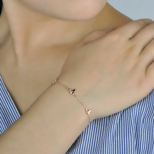 Vista 4 de Infinite U Pulsera de plata de ley 925 con dije de mariposa para mujer, ajustable, oro rosa, Plata