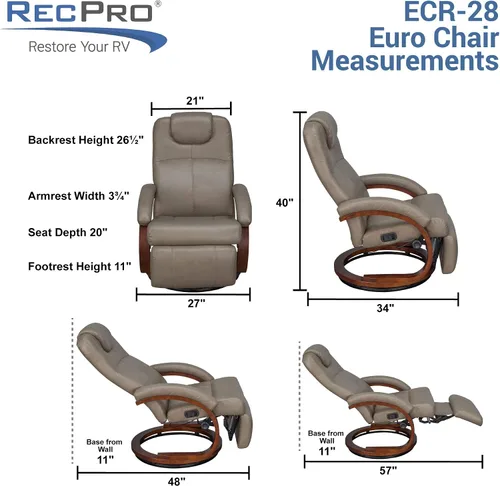 Vista 2 de RecPro Charles - Silla reclinable de 28 pulgadas, muebles de autocaravana Mahogany