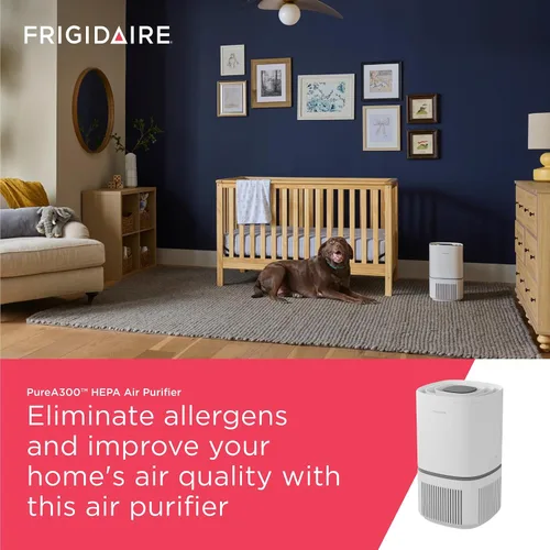 Vista 2 de Frigidaire PureA300 purificador de aire HEPA para dormitorios pequeños, cubre hasta 850 pies cuadrados, filtración de 3 etapas, certificación Energy