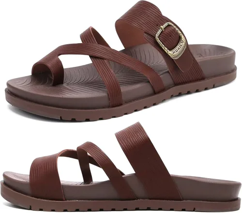 Vista 11 de KuaiLu - Sandalias ortopédicas para mujer con cómodo soporte de arco y amortiguación de tapete de yoga, sandalias planas de moda de verano de playa