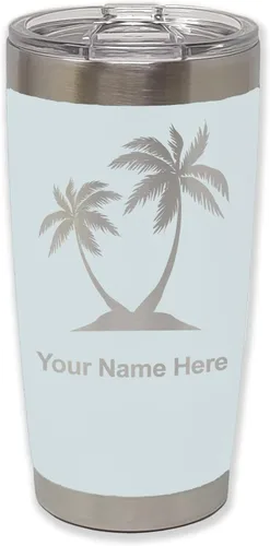 Vista 10 de LaserGram Vaso aislado al vacío de 20 onzas, palmeras, grabado personalizado incluido (negro)
